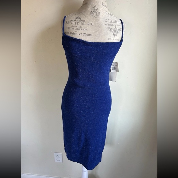 Vintage Y2K City Triangles Blue Glitter Midi Dress M Whimsigoth Fairy USA NWT - Picture 12 of 14